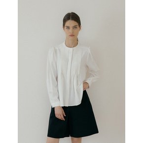 PINTUCK RUFFLE BLOUSE - Ivory