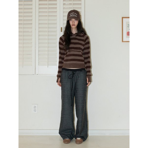 스트라이프 니트 후디 - 브라운