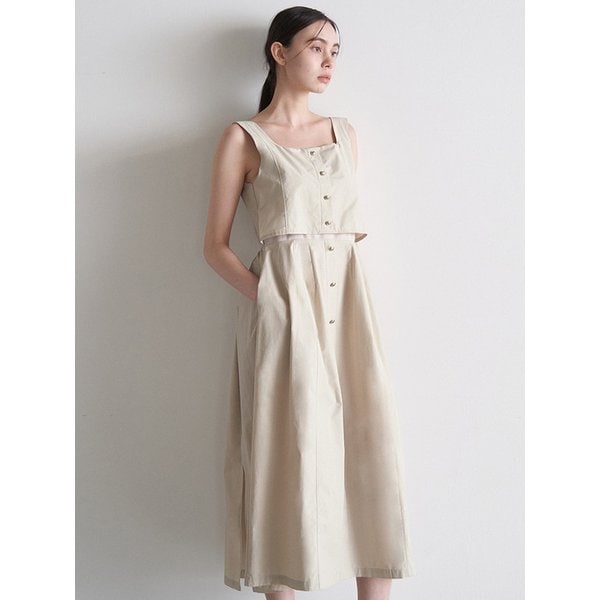 Sleeveless flare dress (BEIGE)