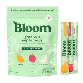 BLOOM NUTRITION 그린 앤 슈퍼푸드 버라이어티 스틱 팩 - 2.95온스/15ct, 블룸 영양 건강식품