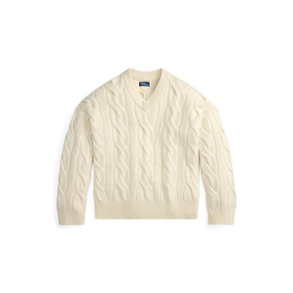 여성 케이블 니트 울 캐시미어 브이넥 스웨터(WMPOSWENC021293100)