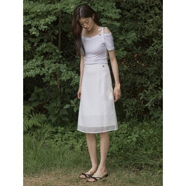 어다울 Wrinkle see through layered midi skirt - white