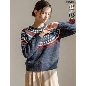 노르딕 패턴 라운드 니트_P406538115