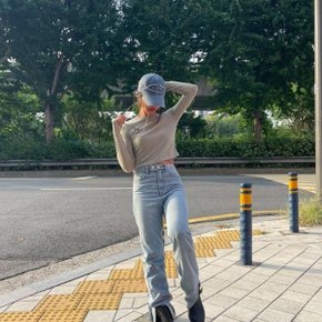 여자 U넥 레이온 민무늬 크롭긴팔티 부드러운 티셔츠