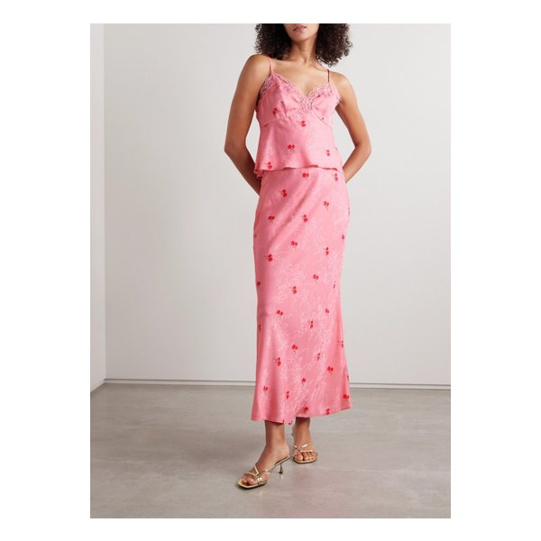 노암 플로럴 프린트 새틴 자카드 맥시 스커트 핑크 1647597343718795