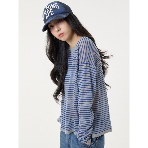 스트라이프 롱슬리브 니트 블루_Stripe Long Sleeve T-shirts Blue