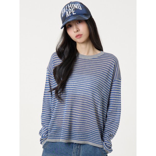스트라이프 롱슬리브 니트 블루_Stripe Long Sleeve T-shirts Blue
