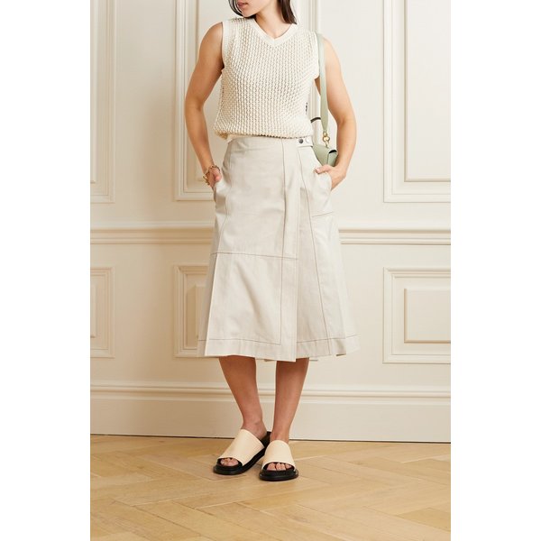필립림 플리츠 패널 코튼 캔버스 립스탑 미디 랩 스커트 크림 1647597289124276