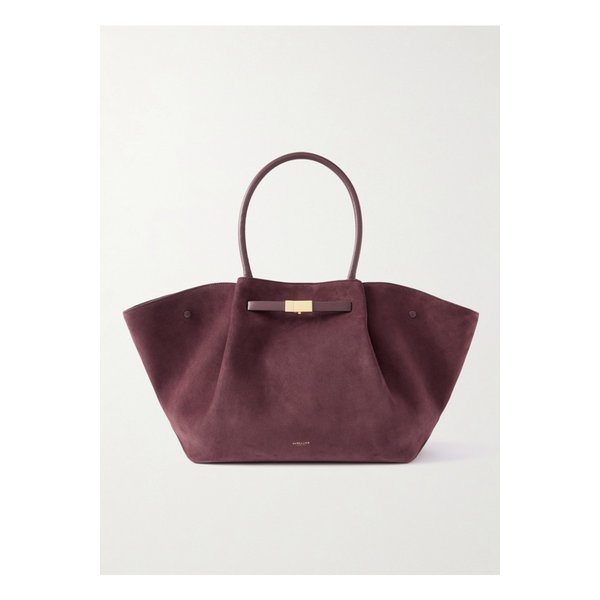드멜리어 뉴욕 라지 가죽 트리밍 스웨이드 토트 버건디 46376663162913572