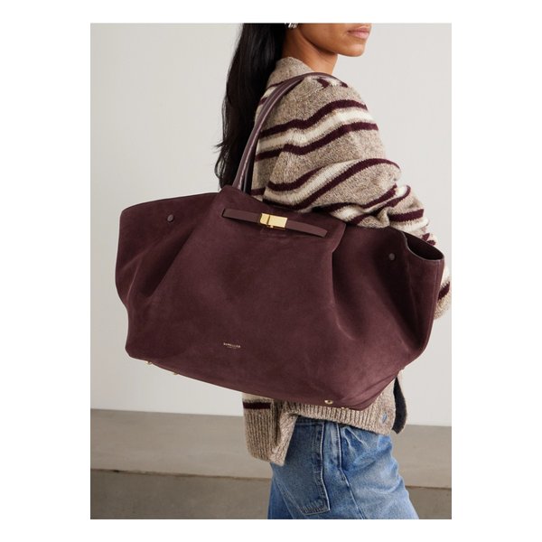 드멜리어 뉴욕 라지 가죽 트리밍 스웨이드 토트 버건디 46376663162913572