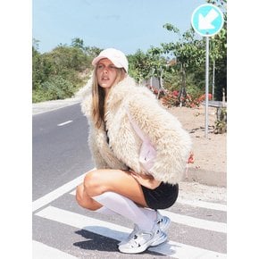 Curly Hair Eco-Fur Short Jacket Beige