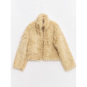 Curly Hair Eco-Fur Short Jacket Beige