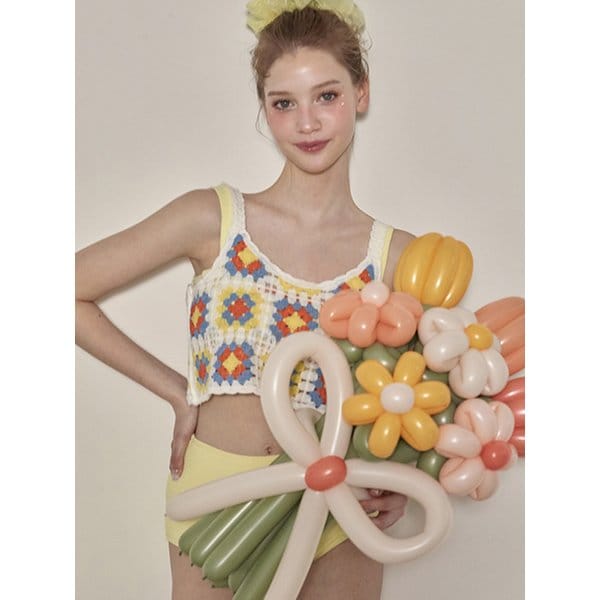 심포니 크로셰 크롭 커버업 - White