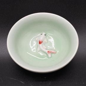 찻잔 차 물고기 문양 다기 다도 서예 문인화