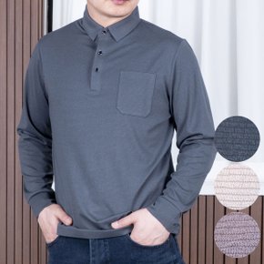 신사 고급 포켓 긴팔 카라 니트티셔츠 가을겨울 단정한 데일리 티셔츠 네이비차콜베이지/95~110 빅사이즈