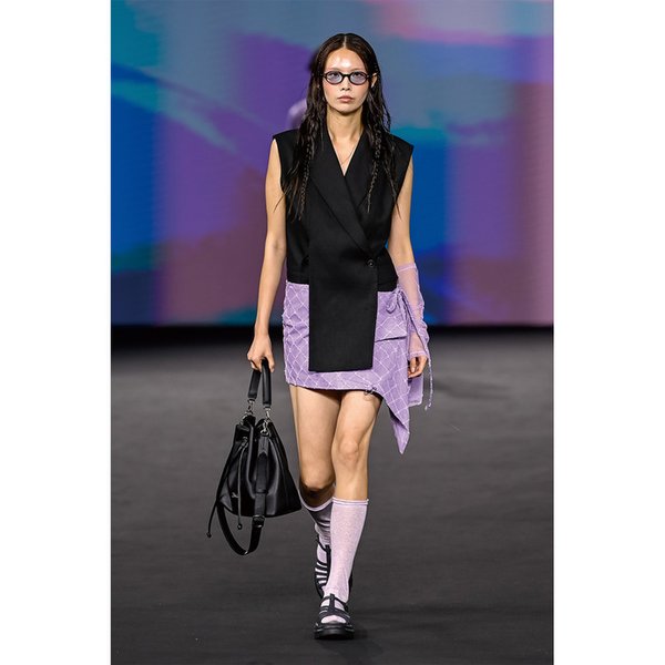 26SS PURPLE CROSS PATTERN DENIM WRAP SKIRT