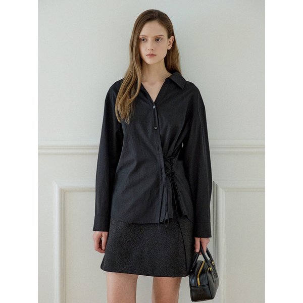 2Way Lace-Up Shirt Blouse Black AT5SHF013BK