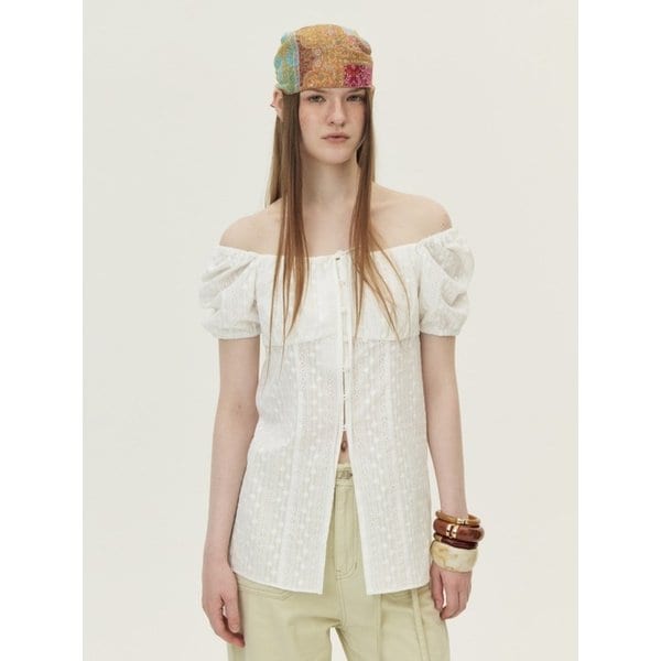 Eyelet Embroidered Puff Sleeve Blouse, Ivory