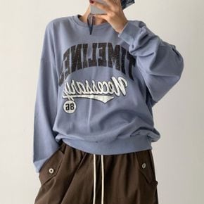 타임라인레터링 라운드맨투맨 긴팔티셔츠 데일리 트레이닝 오버핏 봄가을 면캐주얼_P415377502