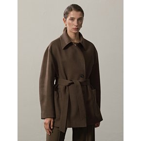 BELTED OVERSIZED HALF COAT JACKET(KHAKI)