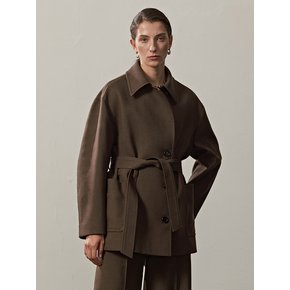 BELTED OVERSIZED HALF COAT JACKET(KHAKI)