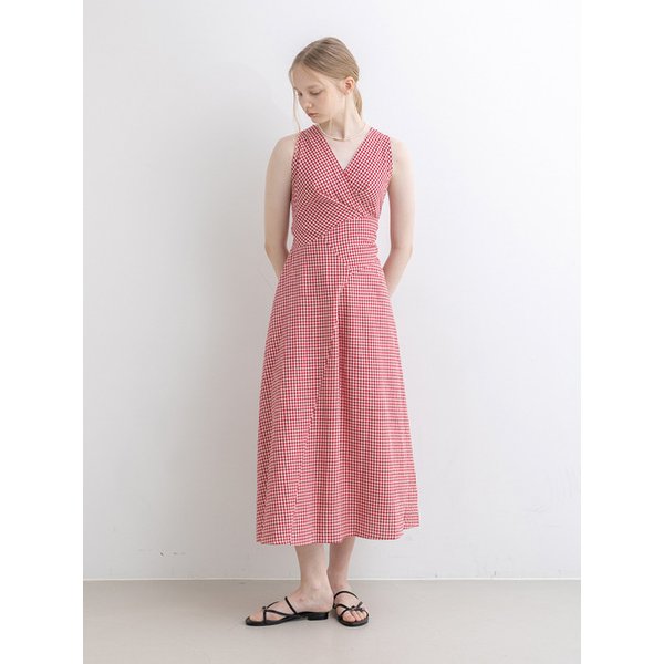 WD_Red check v-neck dress