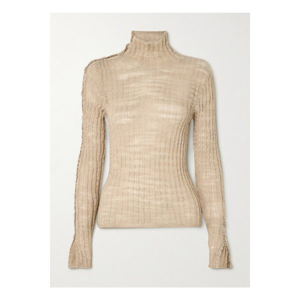 리브 니트 리넨 블렌드 터틀넥 탑 1647597344753505