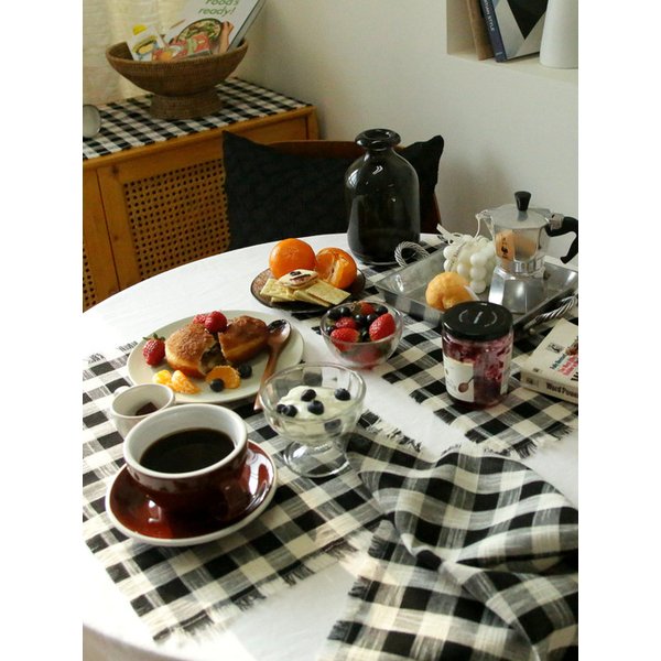 국내제작 린넨느낌 순면 큐브 테이블 식탁매트 키친크로스 가전 덮개 커버