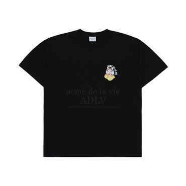 아크메드라비 MINI BABY FACE CAT EARPLUG SHORT SLEEVE T-SHIRT BLACK 고양이귀마게 블랙