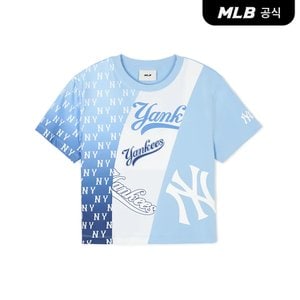 MLB [코리아공식] 여성 모노그램 블록 슬림 크롭 반팔 티셔츠 NY (Blue)