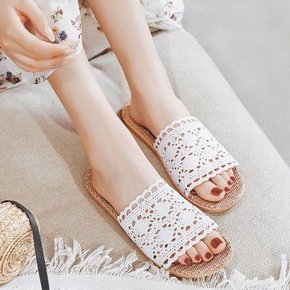 레이스 라탄 왕골 슬리퍼 여름 린넨 여성 거실화 실내화 비치아이템