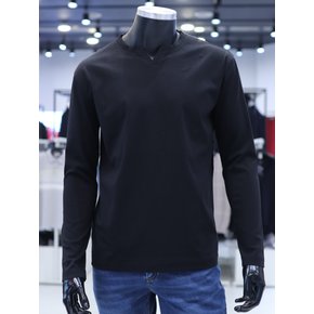 사계절 블랙 수피마 슬릿넥 긴팔 티셔츠 F1TS24592