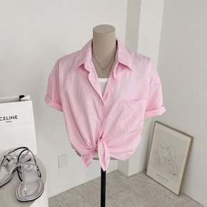 / 멘쥬 스트라이프 카라 포켓 반팔 셔츠(2color)