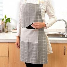  앞치마 주방앞치마 모던체크 린넨 그레이 카페