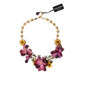 5388147 Dolce  Gabbana Brass Mix Fiori Flowers Crystal Chain Womens Necklace