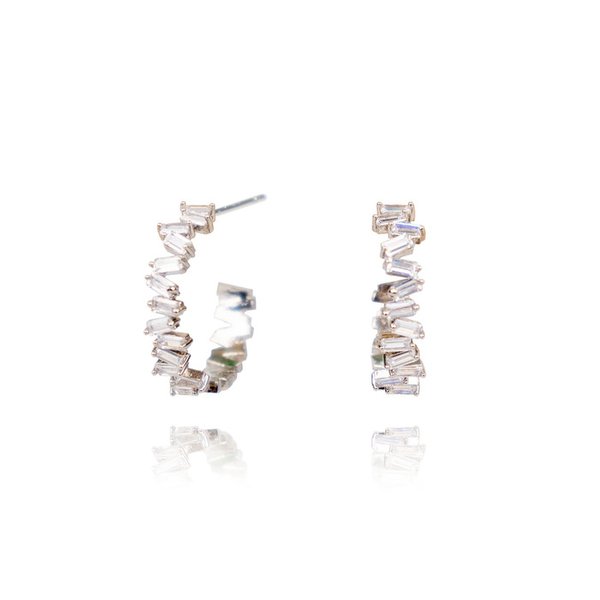Baguette Cubic Flow Ring Earring [바게트 큐빅 플로우 링 귀걸이_실버]