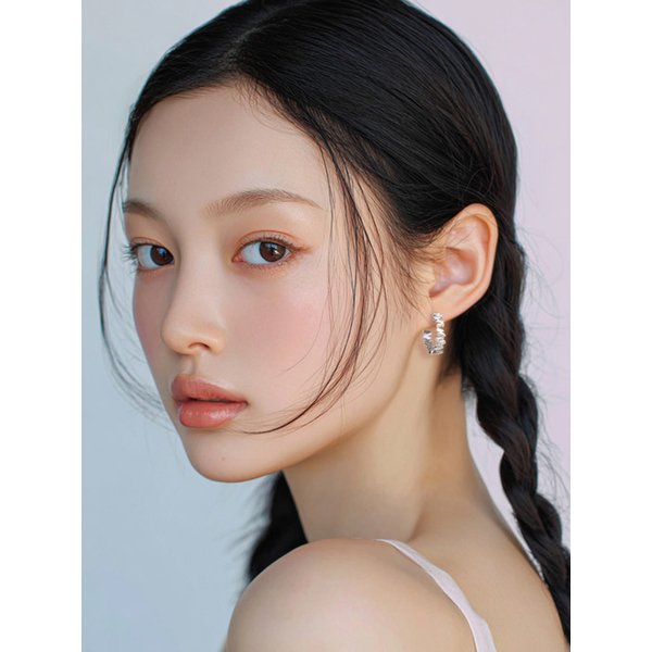 Baguette Cubic Flow Ring Earring [바게트 큐빅 플로우 링 귀걸이_실버]