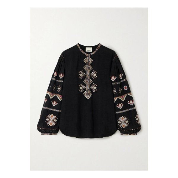 지엘 장식 자수 실크 거즈 블라우스 블랙 1647597357879169