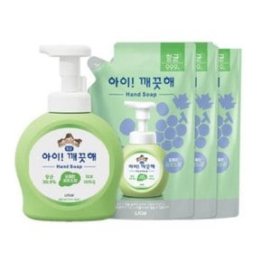 아이깨끗해 청포도향 490ml 용기 x 1개 + 450ml 리필 x 3개 핸드워시 폼 핸드솝 거품형 손세정제