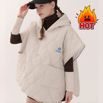  [옷자락] 여자 패딩조끼 판쵸 망또 a라인 기모 후드