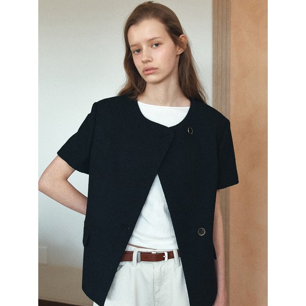 TIR ROUND NECK TWEED JACKET_2COLORS