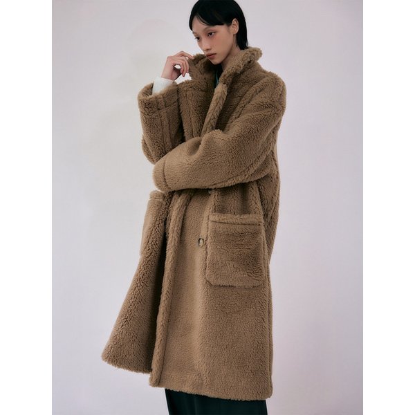 테디베어 오버핏 더블 롱 울 코트 [브라운]
