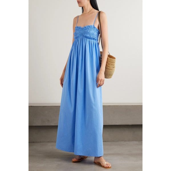 페이스풀 프레사 셔링 러플 핀스트라이프 코튼 포플린 맥시 원피스 46376663162989087