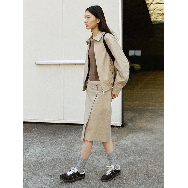 랩 포켓 미디 스커트_BEIGE