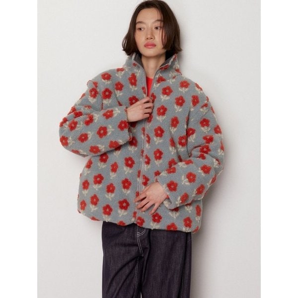 [2차]플라워 플리스 퀄팅 자켓 - 블루그레이