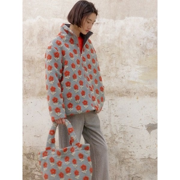 [2차]플라워 플리스 퀄팅 자켓 - 블루그레이