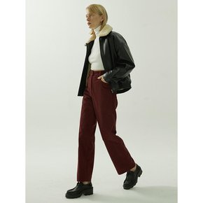 HIGH-RISE CORDUROY WIDE PANTS - BURGUNDY