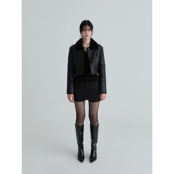 Short reversible leather mustang (Black)