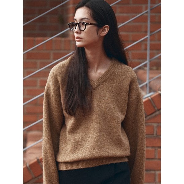 KN4274 울 블렌드 브이넥 니트_Camel brown