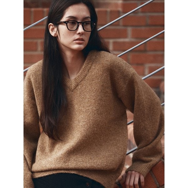 KN4274 울 블렌드 브이넥 니트_Camel brown